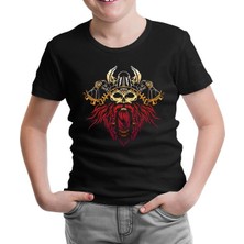 Lord T-Shirt Viking Skull And His Axes Siyah Çocuk Tshirt