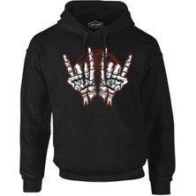 Lord T-Shirt Skeleton Hands Making Rock Sign Siyah Erkek Fermuarsız Kapşonlu