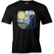 Lord T-Shirt A Cat In Vang Gogh's Starry Night Siyah Erkek Tshirt