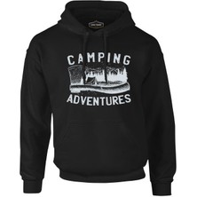 Lord T-Shirt Camping Adventure Axe And Tent Siyah Erkek Fermuarsız Kapşonlu
