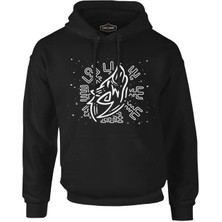 Lord T-Shirt Wolf Howling And Viking Knots Siyah Erkek Fermuarsız Kapşonlu