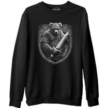 Lord T-Shirt Bear Dressed As A Viking With A Sword Siyah Erkek Kalın Sweatshirt