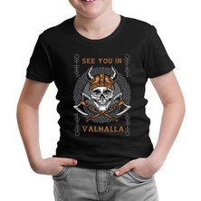 Lord T-Shirt Viking Skull In Vallaha Siyah Çocuk Tshirt