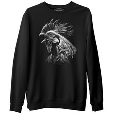 Lord T-Shirt Rooster Realistic Siyah Erkek Kalın Sweatshirt
