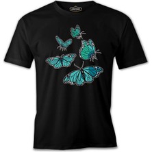 Lord T-Shirt Turquoise Butterflies Siyah Erkek Tshirt