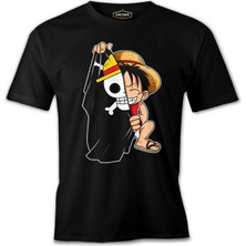 One Piece - Luffy And The Pirate Flag Siyah Erkek Tshirt