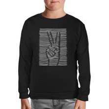 Lord T-Shirt Peace Hand Sign In 3D Siyah Çocuk Sweatshirt