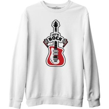 Lord T-Shirt Let's Rock Red Guitar Beyaz Erkek Kalın Sweatshirt