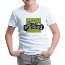 Lord T-Shirt Motorcycle On A  Green Background Beyaz Çocuk Tshirt