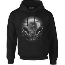Lord T-Shirt Wolf Walking In The Moonlight Siyah Erkek Fermuarsız Kapşonlu