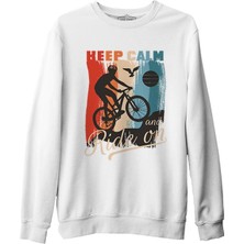 Lord T-Shirt Keep Calm And Ride On Bicycle Beyaz Erkek Kalın Sweatshirt