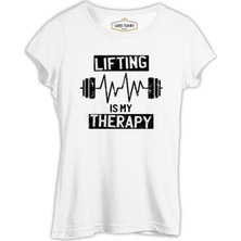 Lord T-Shirt Bodybuilding Lifting Theraphy Beyaz Kadın Tshirt