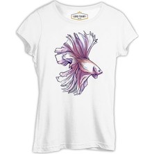 Lord T-Shirt Pink Beta Fish In Watercolor Style Beyaz Kadın Tshirt