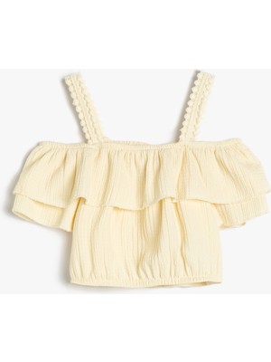 Koton Crop Bluz Düşük Omuz Askı Detaylı Kısa Kollu