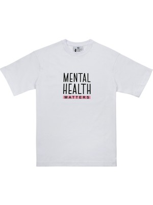 Kadın Vegan Beyaz T-Shirt - Mental Health Matters Tasarım