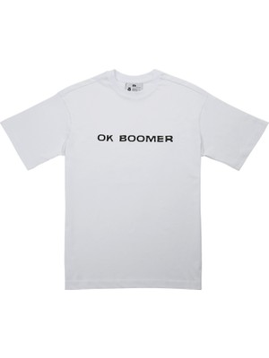 Kadın Vegan Beyaz T-Shirt - Ok Boomer Tasarım