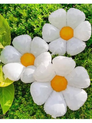 Beysüs 3 Adet Papatya Folyo Balon 45 x 45 cm Beyaz Renkli Kutlama Malzemesi