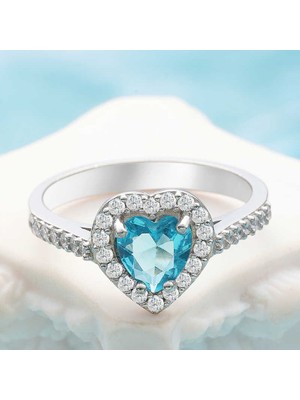 Stil Love Gümüş Turkuaz Taşlı Kalpli Kadın Yüzük