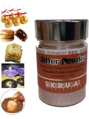 Şeker & Sugar Yenilebilir Simli Kırmızı Toz Gıda Boyası 10 gr