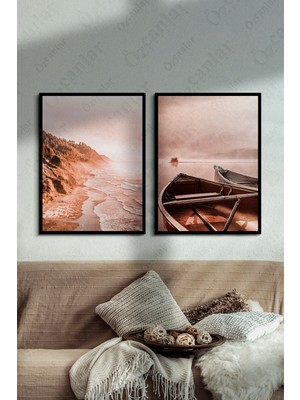 Özcanlar Çerçeve Sahil Temalı Çerçevesiz Çerçeve Görünümlü 2 Parça Mdf  Duvar Tablo Seti  Mdf Tablo Set