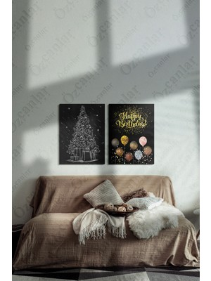 Özcanlar Çerçeve Doğum Günü Temalı Çerçevesiz Çerçeve Görünümlü 2 Parça Mdf  Duvar Tablo Seti  Mdf Tablo Set