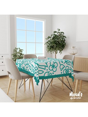 Moud'S Beyaz Flora Serisi Desenli Kare - Dikdörtgen Süet Dertsiz Masa Örtüsü