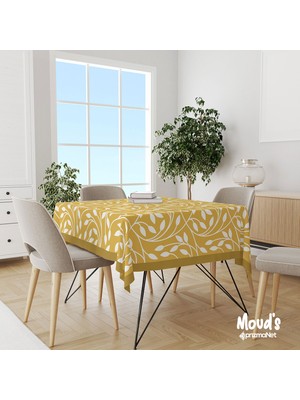 Moud'S Sarı Flora Serisi Desenli Kare - Dikdörtgen Süet Dertsiz Masa Örtüsü