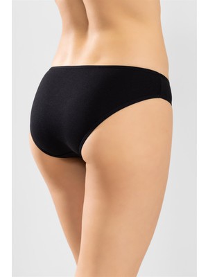 Baykar Kadın Pamuklu Zikzak İşlemeli Bikini Kesim Külot 3'lü Paket Siyah