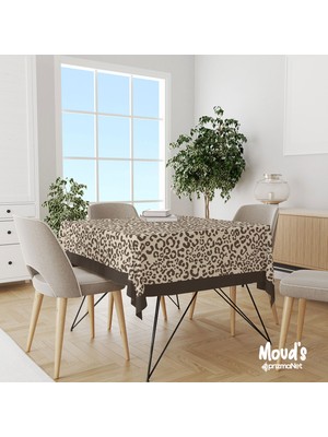 Moud'S Kahverengi Benekler Desenli Kare - Dikdörtgen Süet Dertsiz Masa Örtüsü