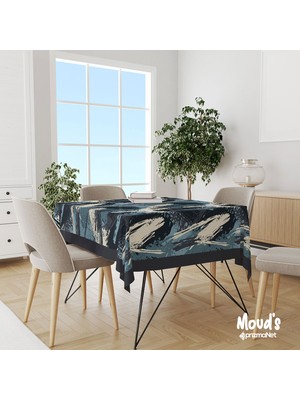 Moud'S Blue Brush Desenli Kare - Dikdörtgen Süet Dertsiz Masa Örtüsü