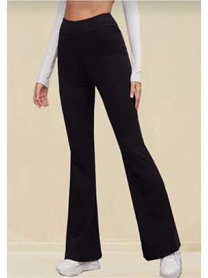 Thin Shop Siyah Yüksek Bel Ispanyol Paça Toparlayıcı Tayt