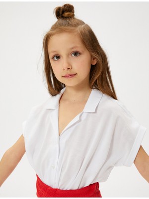 Koton Gömlek Kısa Kollu Önü Bağlamalı Cepli Modal Karışımlı