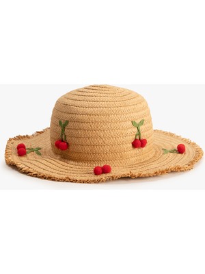 Koton Hasır Şapka Kiraz Aplike Detaylı