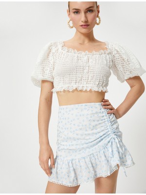 Koton Rachel Araz x Koton - Büzgülü Fırfırlı Mini Etek