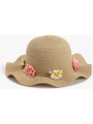 Koton Hasır Şapka Çiçek Aplike Detaylı