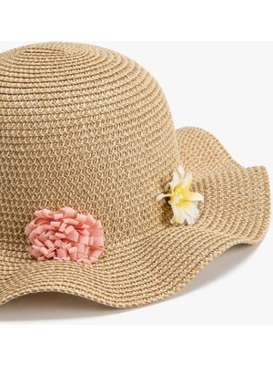 Koton Hasır Şapka Çiçek Aplike Detaylı