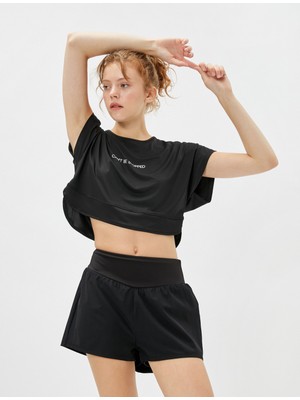 Koton Crop Spor Tişört Asimetrik Kesim Baskılı