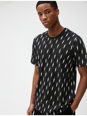 Koton Şimşek Baskılı Tişört Bisiklet Yaka Pamuklu