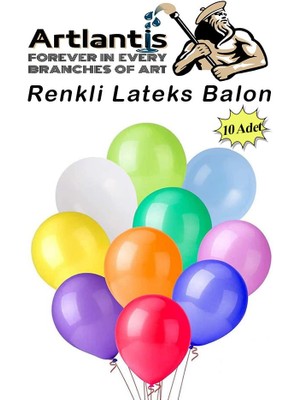 Artlantis Balon Renkli Lateks 10 Adet Renkli Balon 10'' Canlı Renkler Parti Doğum Günü Süsleme Malzemeleri Balon 26 cm