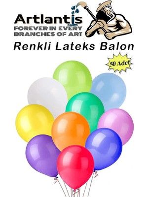 Artlantis Balon Renkli Lateks 50 Adet Renkli Balon 10'' Canlı Renkler Parti Doğum Günü Süsleme Malzemeleri Balon 26 cm