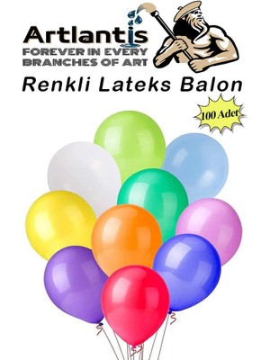 Artlantis Balon Renkli Lateks 100 Adet Renkli Balon 10'' Canlı Renkler Parti Doğum Günü Süsleme Malzemeleri Balon 26 cm