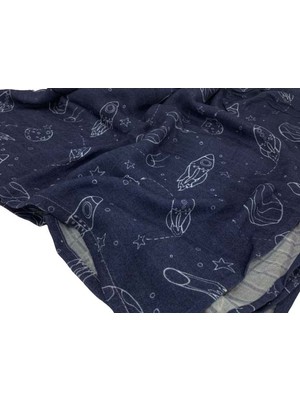 Ecotton Works Uzay Desenli Bambu Bebek Çocuk Müslin Bez Örtü 120X120 cm