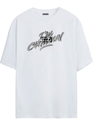 The Wert Unisex Criminal Baskılı Beyaz Oversize Tshirt