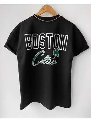 Çocuk Erkek  Boston Celtic Oversize Baskılı Pamuklu Bisiklet Yaka Kısa Kollu T-Shirt