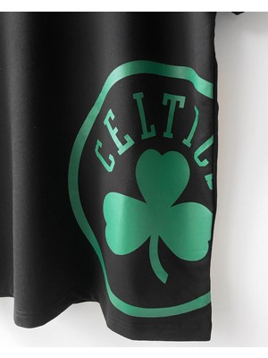 Çocuk Erkek  Boston Celtic Oversize Baskılı Pamuklu Bisiklet Yaka Kısa Kollu T-Shirt