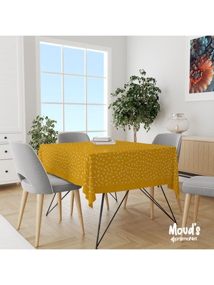 Moud's Sarı Noktalar Desenli Kare - Dikdörtgen Süet Dertsiz Masa Örtüsü