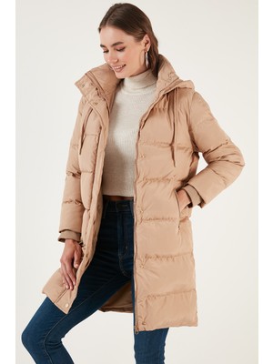 Lela Cepli Kapüşonlu Kışlık Uzun Şişme Mont Kadın Mont 55650542