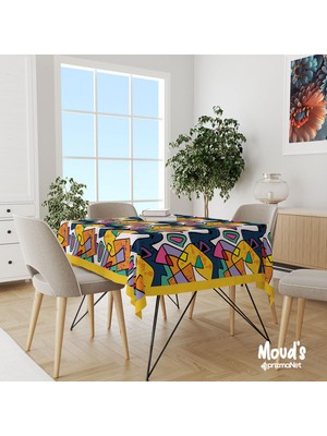 Moud's Artboard 2 Desenli Kare - Dikdörtgen Süet Dertsiz Masa Örtüsü
