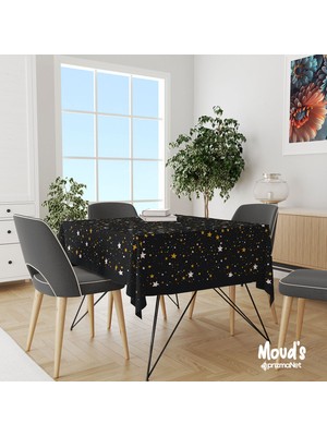 Moud's Siyah Yıldız Desenli Kare - Dikdörtgen Süet Dertsiz Masa Örtüsü