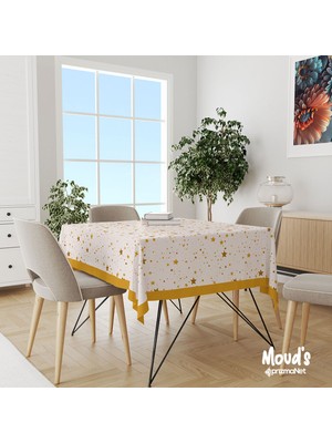 Moud's Sarı Yıldız Desenli Kare - Dikdörtgen Süet Dertsiz Masa Örtüsü